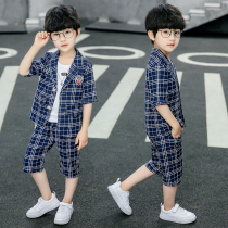 Children suits suit Three sets boys casual gowns Summer style Inren shorts Plaid Jacket Summer Little Boy