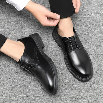 Winter Leather Shoes for Men, Formal Business Waterproof, Non-Slip, Versatile Black Soft-Soled Casual Shoes for Work, Performance, Men's Shoes