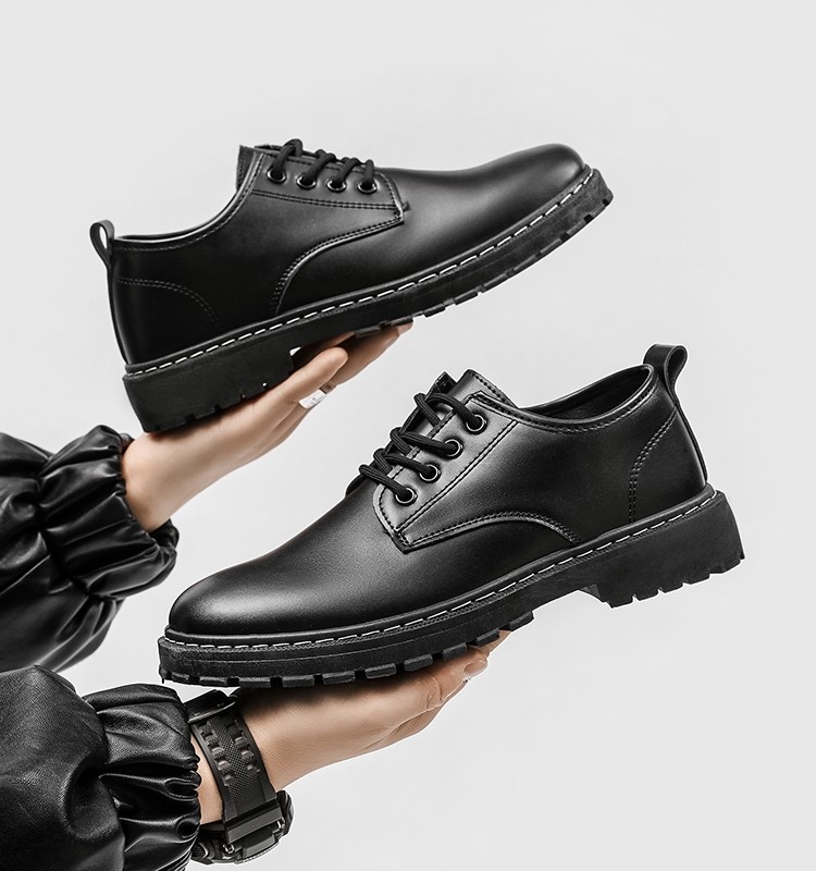 Winter Business Leather Shoes for Men, Formal Korean Style Trendy Fleece-Lined British Martin Casual Shoes, Thick-Soled Round-Toe Suit Trendy Shoes