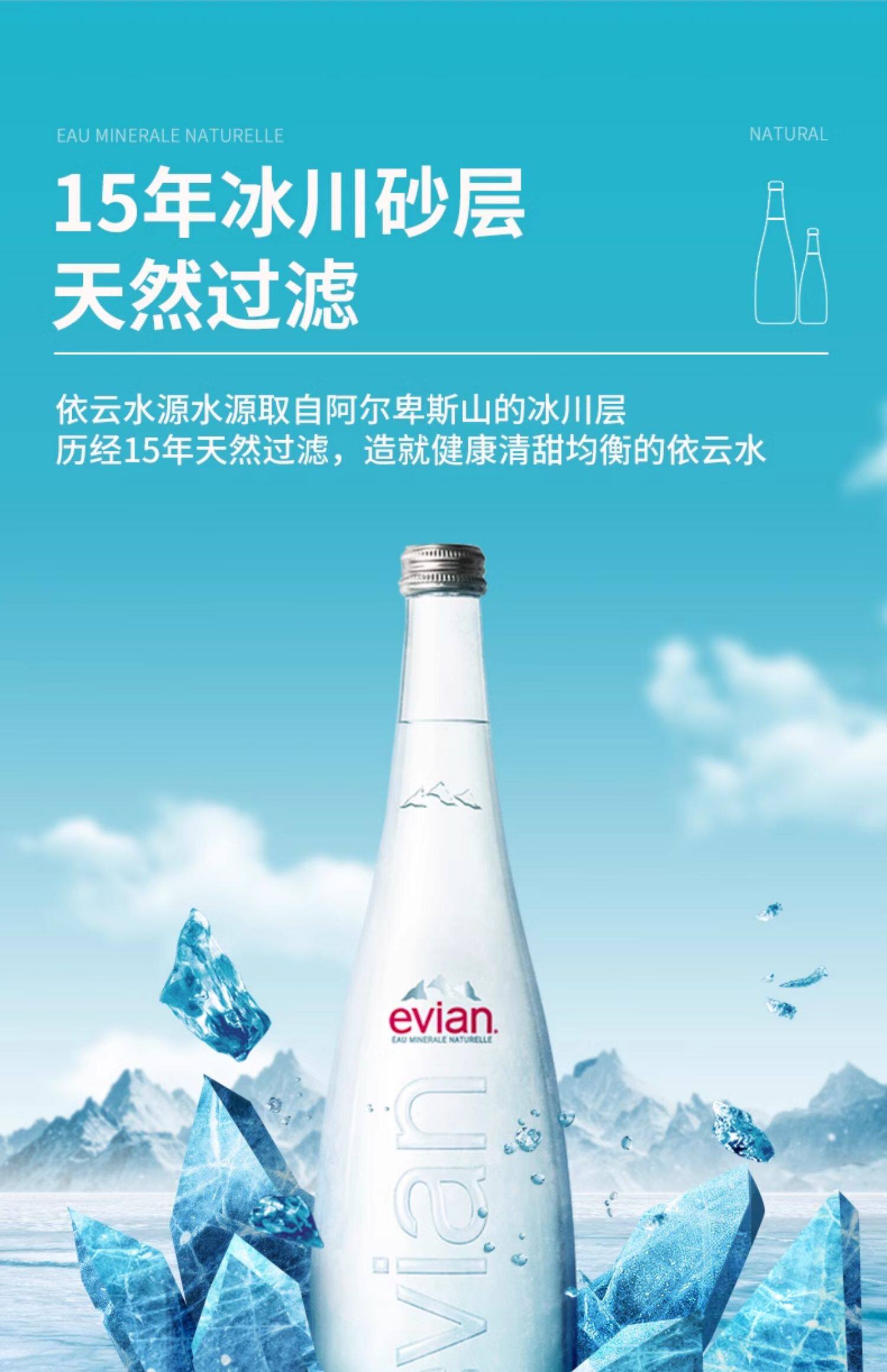 安享好物 安享A级饮用水-依云玻璃瓶矿泉水  