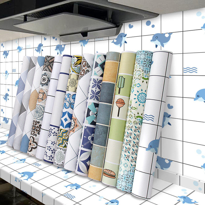 Gas furnace anti-oil stain wall sticker self-adhesive lime wall high temperature resistant wall body with range hood wallpaper waterproof sticker