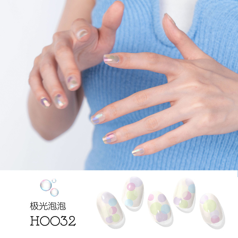 Nownownail·Aurora Bubble Light Therapy Nail Stickers Black Technology Uv Semi-Cured Gel Nail Stickers Waterproof