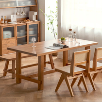 Nordic full solid wood dining table and chair combination Cherry wood long table and stool Japanese large board table Household log workbench
