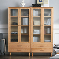 Nordic solid wood bookcase Living room Ash wood log shelf Simple Japanese study Red Oak Cherry wood display cabinet