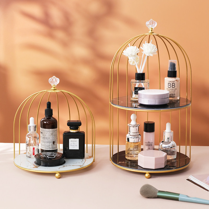 Net red light luxury desktop storage box dressing table perfume skin care products double birdcage cosmetics rack powder room