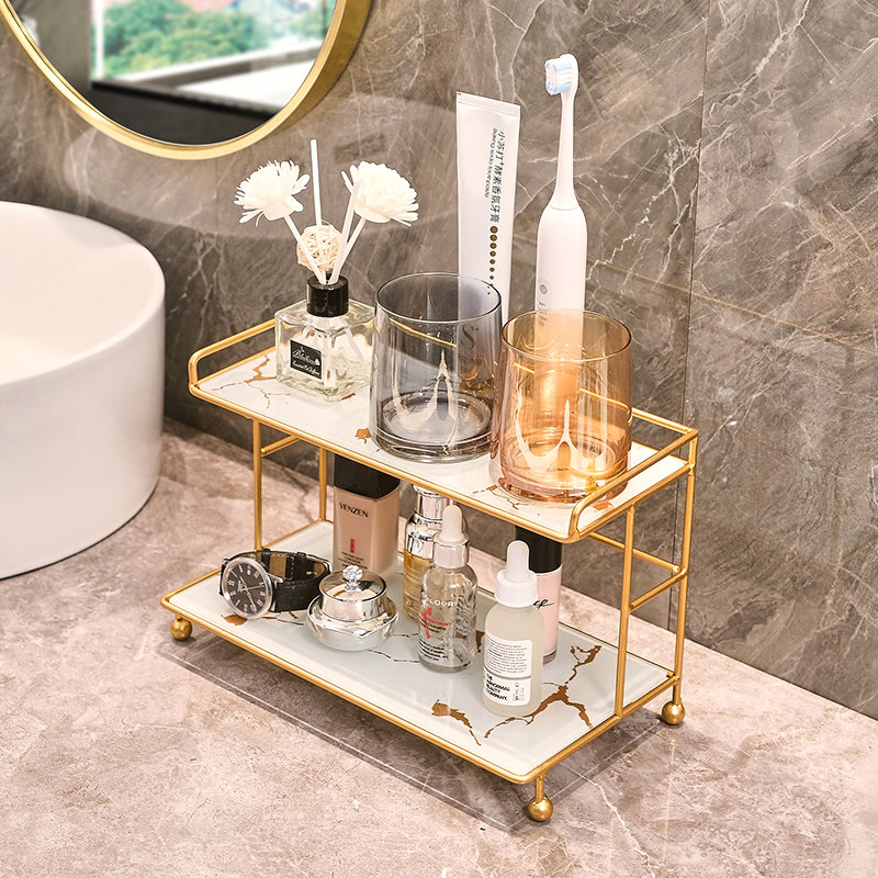 Light luxury bathroom rack makeup room washstand cosmetic shelf toilet hand wash face double storage box artifact