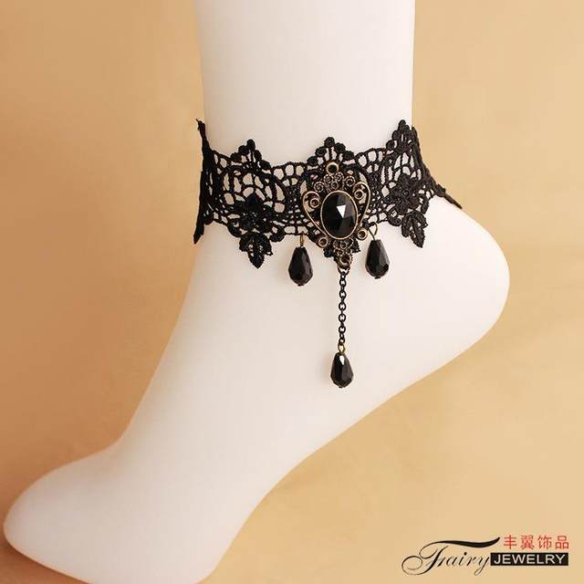 Gothic retro ສີດໍາຂອງແມ່ຍິງ anklet anklet ເອີຣົບແລະອາເມລິກາອຸປະກອນການສົ່ງອອກການຄ້າຕ່າງປະເທດ Shousen ເຄື່ອງປະດັບແມ່ຍິງ J001