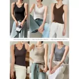 Топ с чашечками, осенняя длинная майка топ, увеличенная толщина, V-образный вырез, для маленькой груди, размер, свободный крой