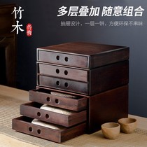 Pu-erh containing box multilayer drawer type tea cake box packing deposit box made of bamboo prized tea Tea Tray Tea Set Accessories