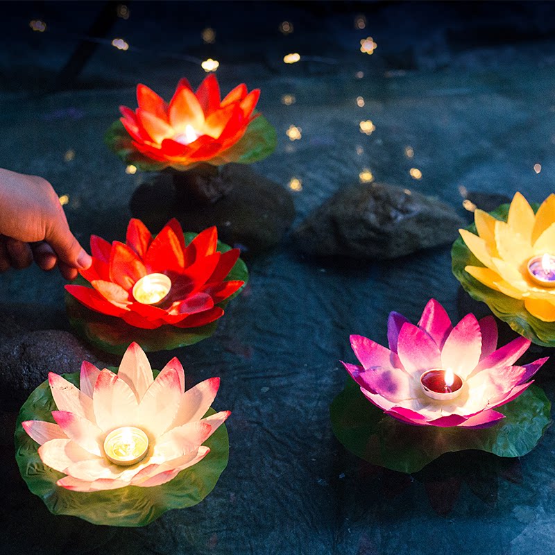 Sky Light Thicken Safety Creative Water Silk Bouquet Lotus Lanterns Lotus Water Lamp River Lights Pray For A Blessing