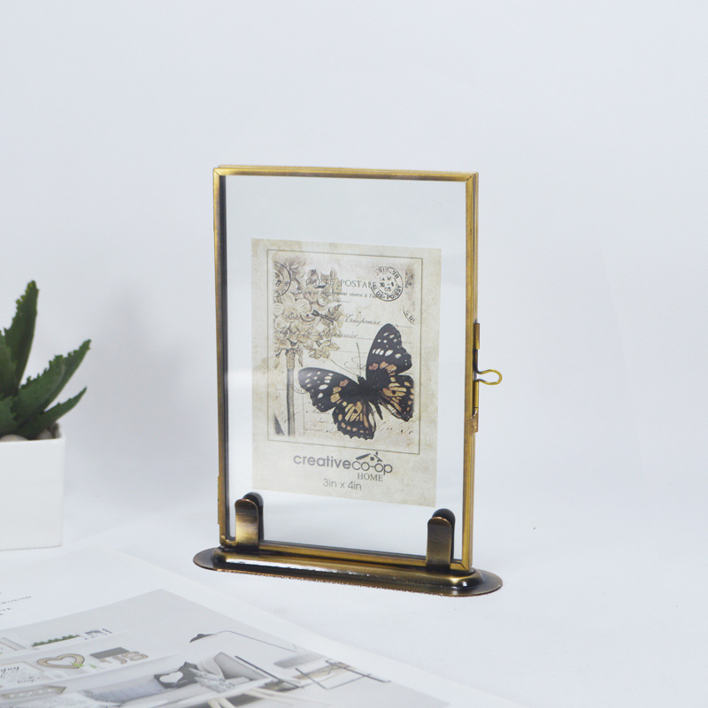 European - style glass frame dry - flower specimen glass clamp with antique bronze base European photo frame stand