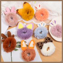 Net Red Children Plush Hair Ring Headwear Girl Rubber Band Girl Hair Rope Head Rope Head Flowers Leather Fascia Women Zou Hair Accessories