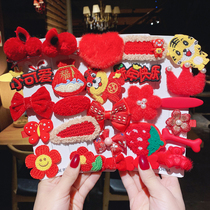 New Year childrens hairpin cute little girl Chinese New Year festive red card hair adorned with girl baby Baiyear headwear
