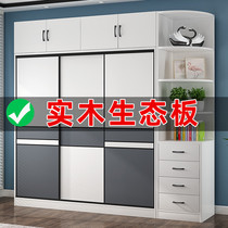Sliding door wardrobe home bedroom modern simple overall solid wood ecological board cabinet bag installation combination large wardrobe