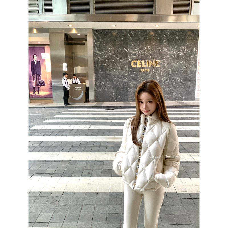 Coolline Lin Zixi Soy Milk Box Oat 26B*R Plaid Light down Jacket High-Quality Warm Coat