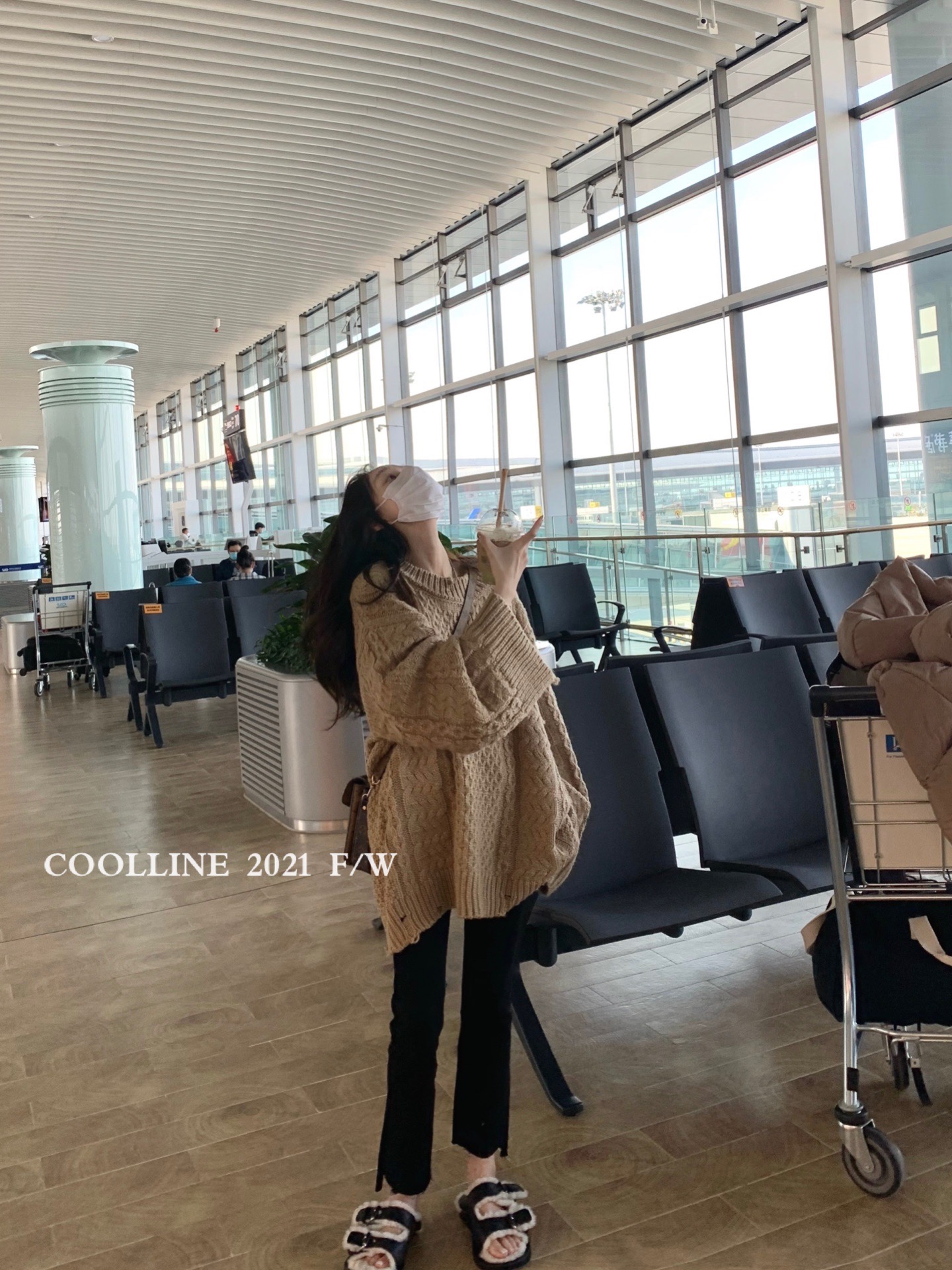 COOLLINE Lin Zixi airport sweater Korean style lazy style heavy oversize