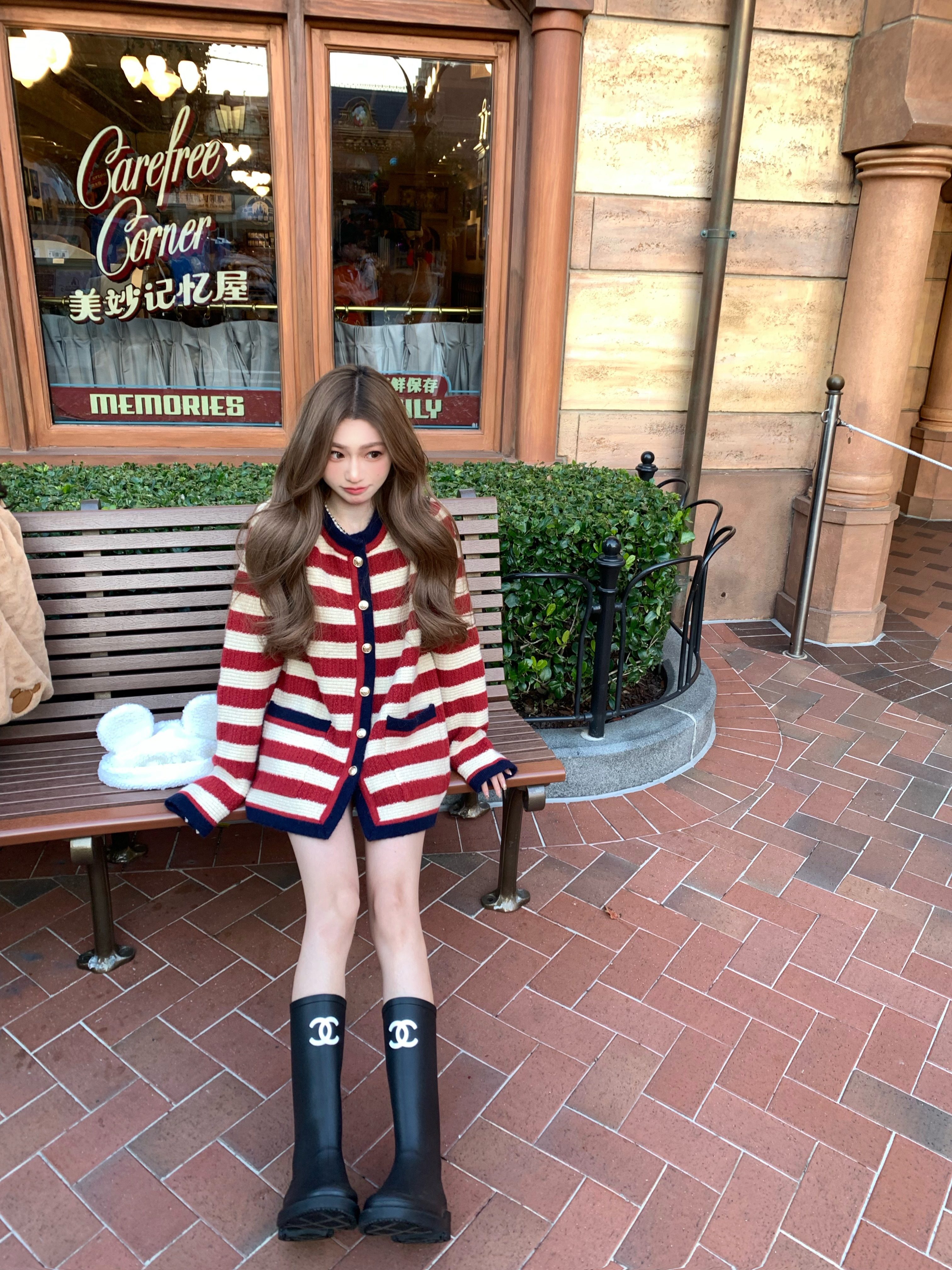 COOLLINE Lin Zixi meets Friday to see striped Christmas red sweater women's cardio-flannel thickening-Taobao