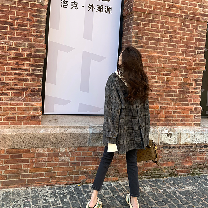 COOLLINE Lin Zixi Holy Riman coat small checkered wool double -sided short coat