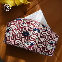 Autumn send Japanese tissue box fabric cartoon surfing cat pattern tissue bag simple bedroom home desktop paper box
