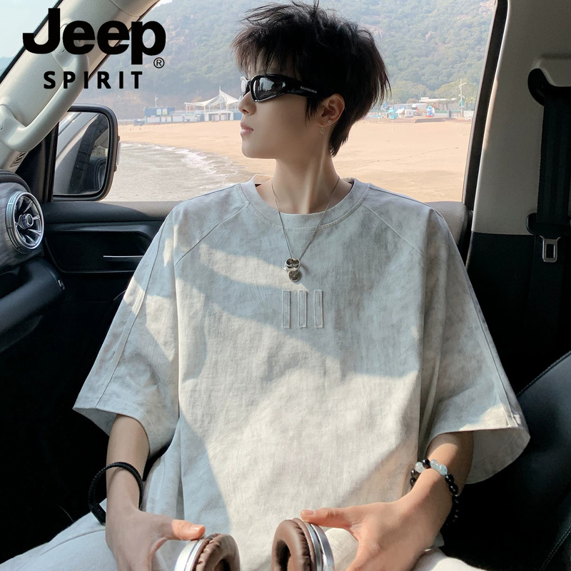 Jeep Spirit Jeep American-Style Tie-Dye Short-Sleeved Summer Cool Ice Silk Cotton Half-Sleeved Loose Casual T-Shirt for Men Jeep Spirit Jeep American-Style Tie-Dye Short-Sleeved Summer Cool Ice Silk Cotton Half-Sleeved Loose Casual T-Shirt for Men
