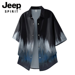 Jeep Spirit Jeep Tie-Dye Gradient Short-Sleeved Shirt Men's Summer Thin Loose Trendy Casual Cardigan