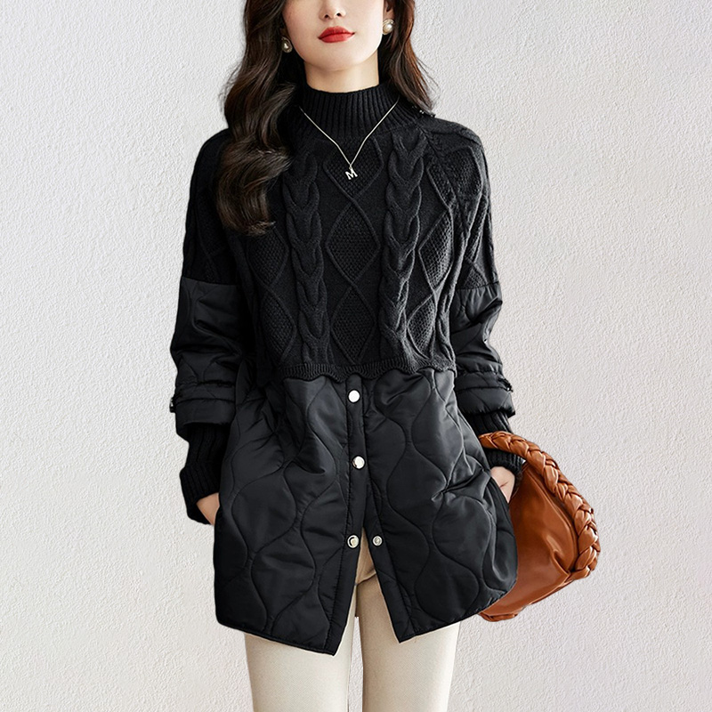 Knitted woolen set, demi-season down jacket, warm top, loose fit