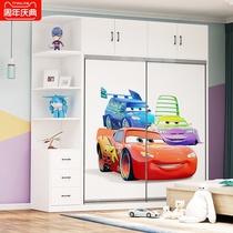 Childrens wardrobe Sliding door cartoon modern simple household bedroom boy storage storage boy sliding door large wardrobe