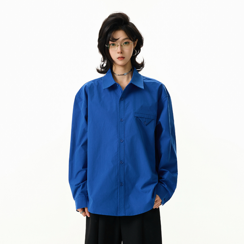 Bflc'Inverted Triangle' Autumn Old Money Style Retro Klein Blue Commuter Long Sleeve Shirt Men's Loose Shirt Women's