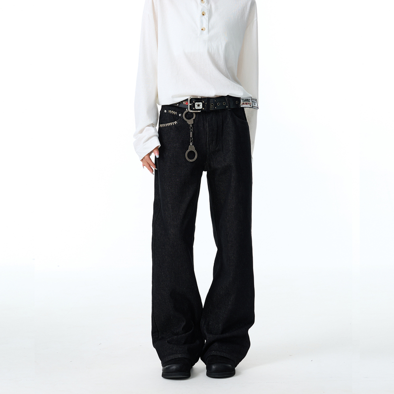 Bflc Original Denim Black Straight-Leg Jeans for Men and Women, Slightly Flared, Slimming, Drapey, Casual Long Pants, Cleanfit