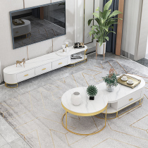 Rock board living room TV cabinet Coffee table combination Simple modern light luxury small apartment TV cabinet Floor cabinet Minimalist retractable