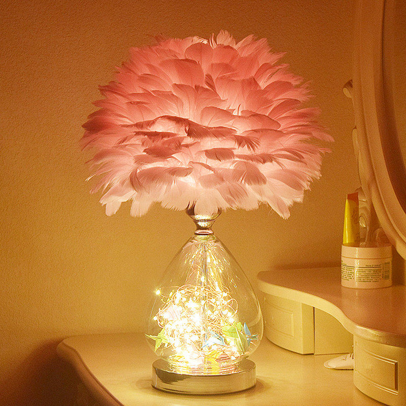 Feather Table Lightroom Lights Simply Modern Nordic Intelligent Romantic Birthday Gift Wedding Feather Bed Red Bed Light