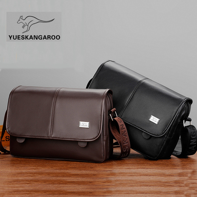 袋鼠单肩包男士真皮斜挎包横款潮牌大容量