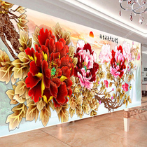Embroidered pure hand-made cross-stitch finished flowers blossom rich fortune Mantang new full embroidered peony flower living room for sale