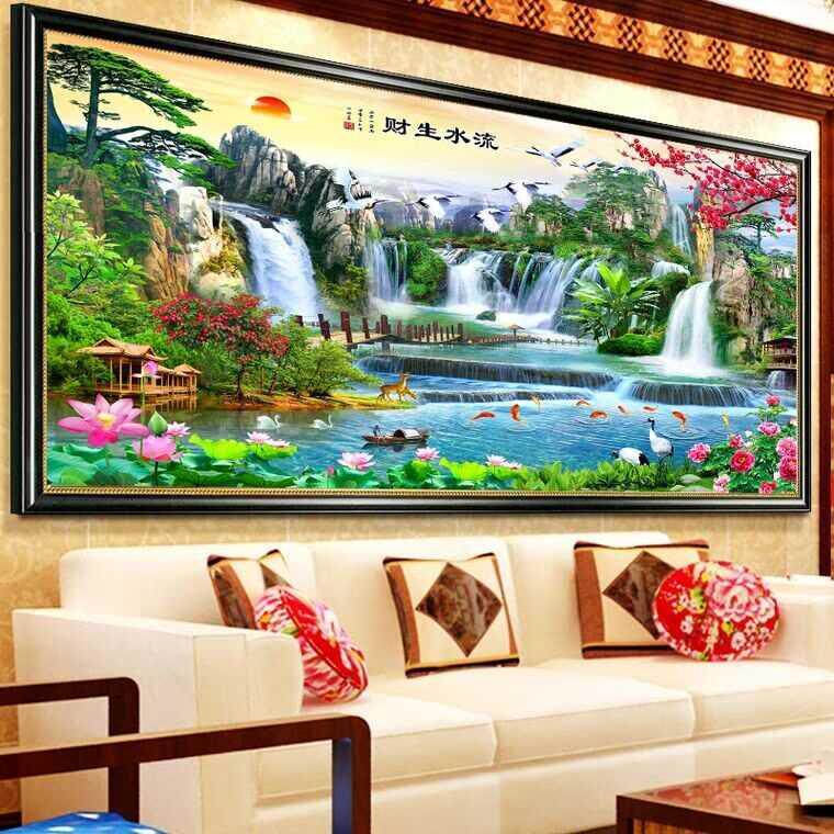 Pipeline diamond finished product pure hand-made new drilling resources rolling drawing room landscape and water painting