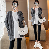 Maternity clothing autumn and winter clothing new fashionable large size knitted cardigan western style two-piece set spring and autumn warm suit