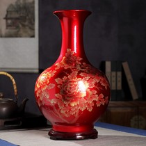 Crystal glazed ceramic landing large vase to fit Chinese red-scenic Detown living room Chinese wedding decoration crafts