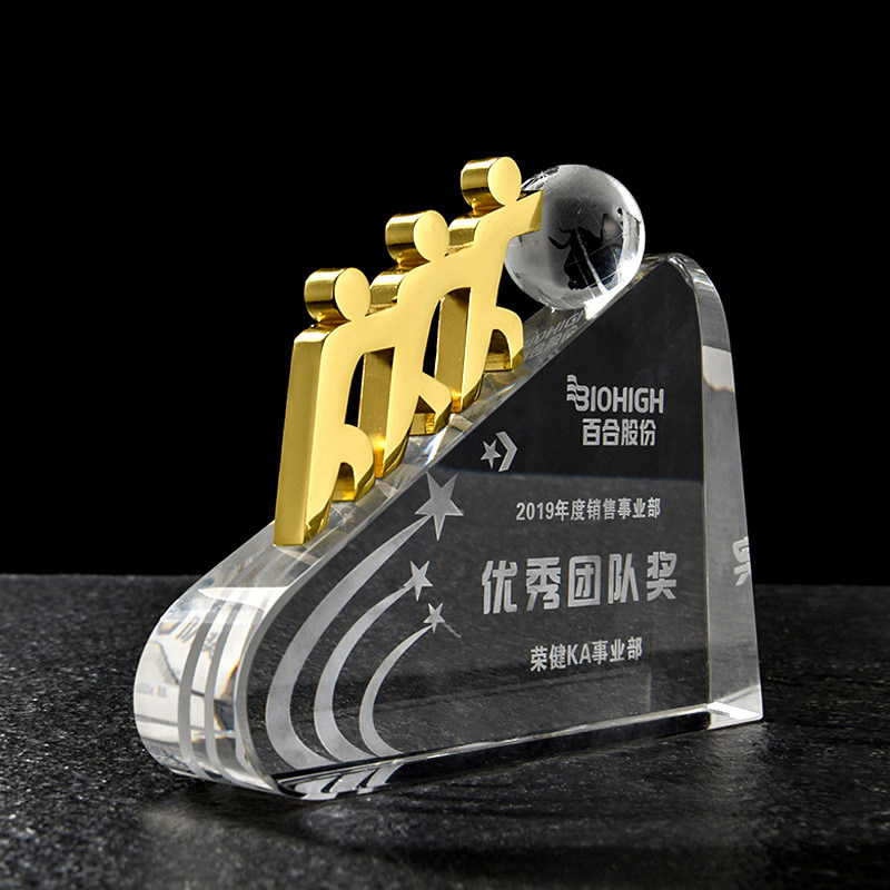 2021 new creative crystal trophy medal custom free lettering production company team award gift gold award