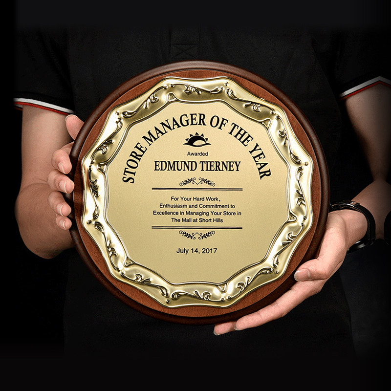 Creative metal round wooden trust authorization card Wooden medal custom custom gold foil honor plaque certificate Mingjing square