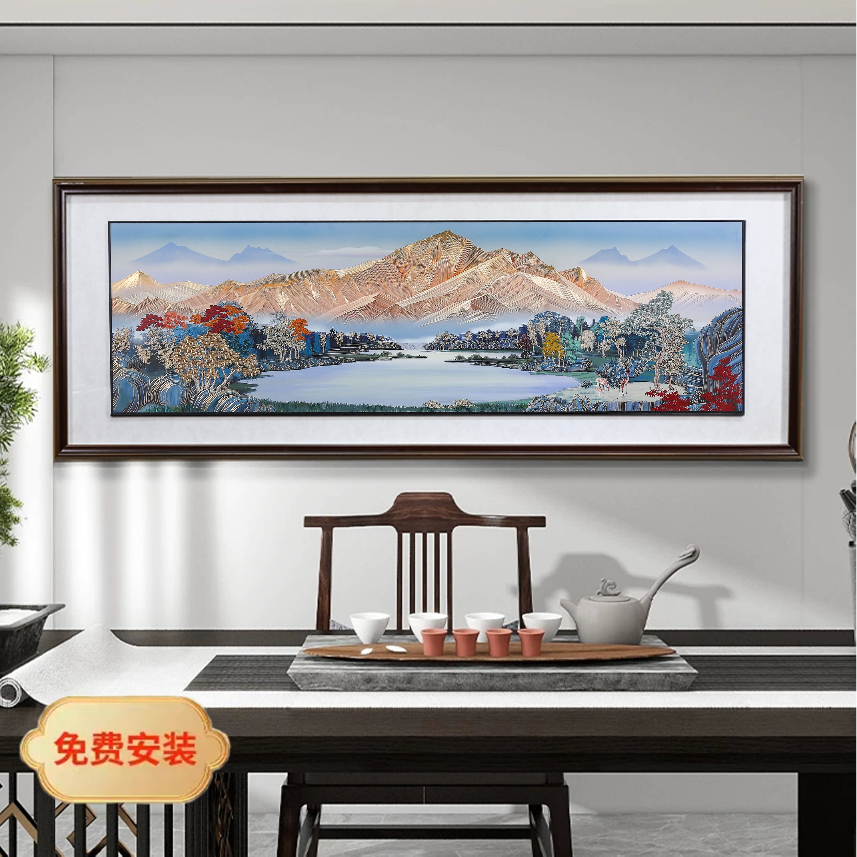 2026新款金山聚宝盆铜雕画大横板客厅沙发画手工錾刻雕铜雕装饰画