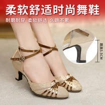 Latin dance shoes international standard medium high heel summer dance shoes soft sole gold and silver dance shoes social square dance shoes