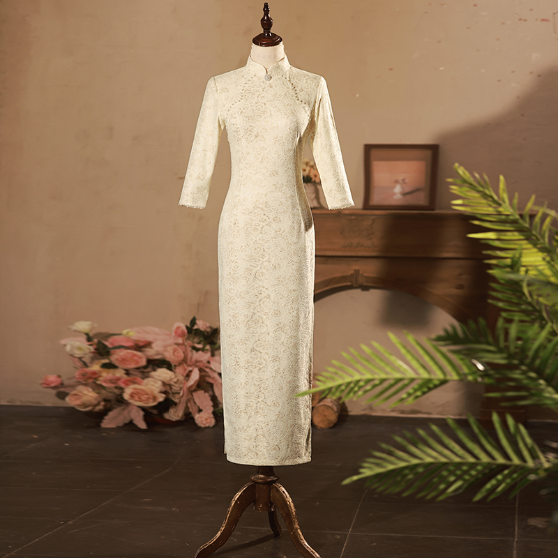  XL+Golden bead rice white medium sleeve  