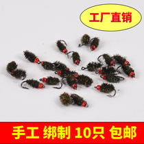 Fly hook Fly hook Luya bait nano bug hook wool hook handmade tied horse mouth white strip warped mouth Luo Fei