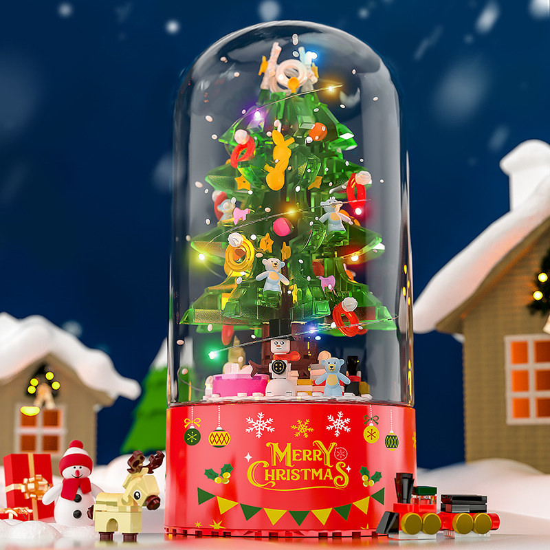 Christmas Building Block Music Box Assembly Model Christmas Tree Octaonic Box Diy Hand Toy Girls Christmas Presents-Taobao