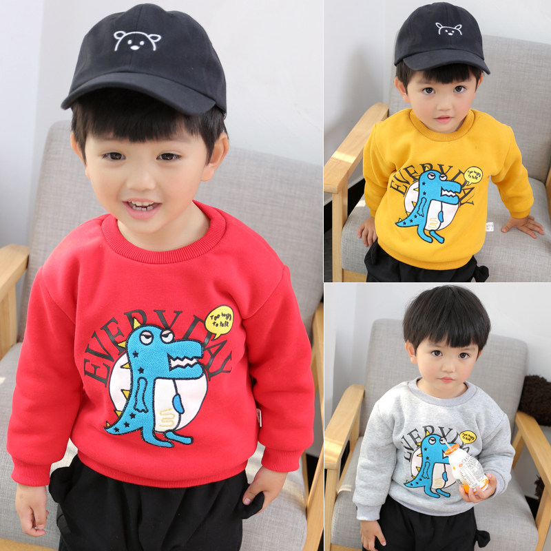 Boys velvet sweater autumn and winter Ocean school 2020 new Korean version thickened warm velvet sweater children's top baby winter clothes