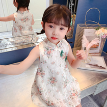 Girls improved cheongsam summer Chinese dress baby dress Princess dress foreign style sleeveless lace Tang dress