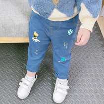 Childrens clothing baby pants 2021 Spring and Autumn new boy trousers 1 year old 2 female baby elastic jeans tide