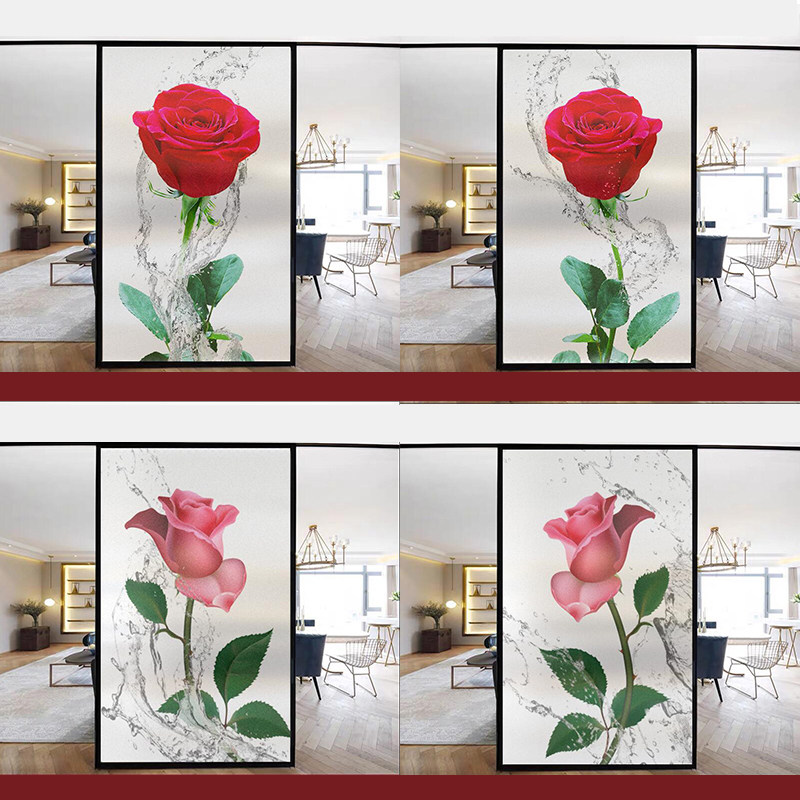 Eurostyle Fields Garden Glass Cling Film Bathroom Makeup Room Windows Frosted Stickers Light Opaque Roses Anti-Peep