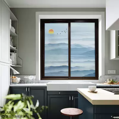 Kitchen window glass sticker landscape painting Chinese style custom film landscape shading anti-peep light transparent opaque opaque