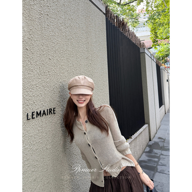 Ppmaer [Bright Sunshine Linen Cotton Feel] 2026 Autumn Casual Round Neck Long Sleeve Knitted Cardigan