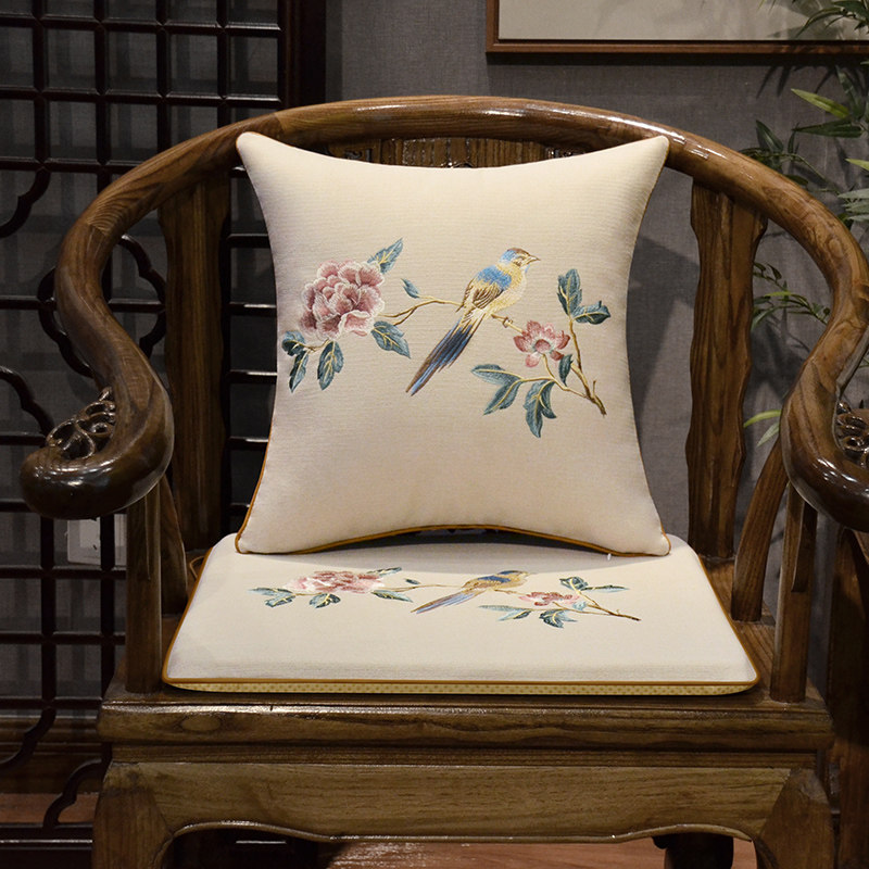 Tea table chair cushion home solid wood dining chair stool cushion Chinese style cotton linen new Chinese mahogany sofa cushion - Taobao